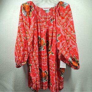 LC Lauren Conrad Floral Red Blouse